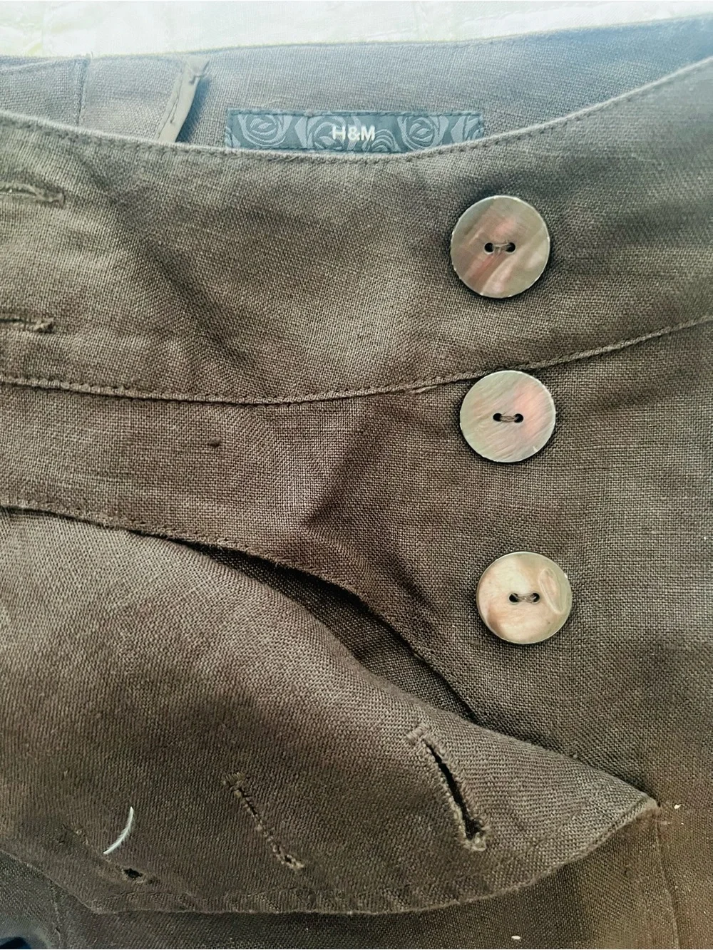 H&M  100 % Linen Wide Leg Chocolate Brown  High-Rise Pants